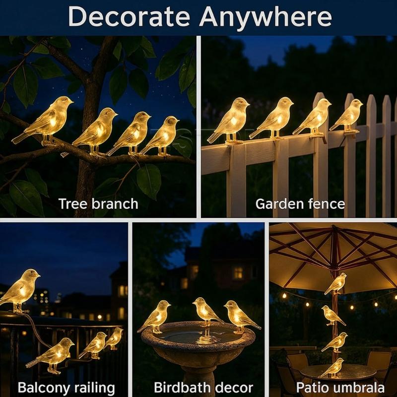 Solar Outdoor Waterproof Bird Light String Courtyards Villa Decorative Light for Balcony Wedding Decoration
