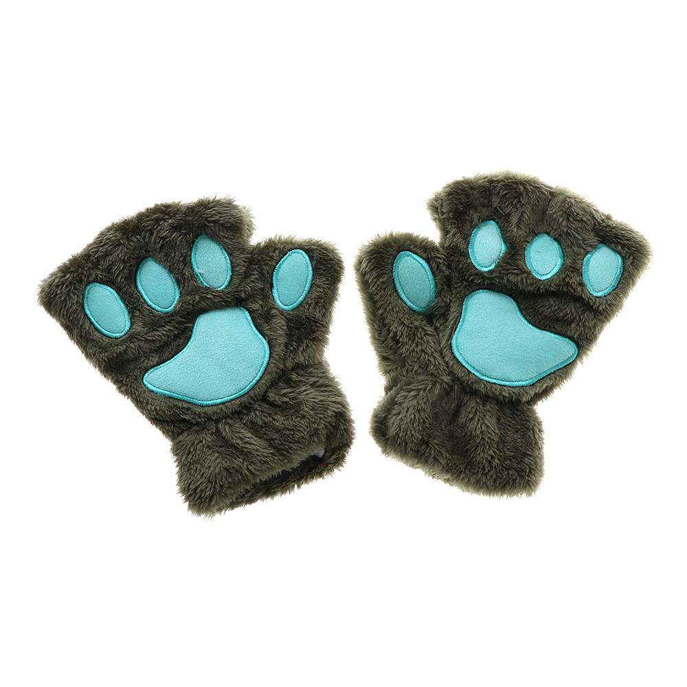 14Colors Fashion Warm Fluffy Winter Fingerless Bear Cat Paw Gloves Plush