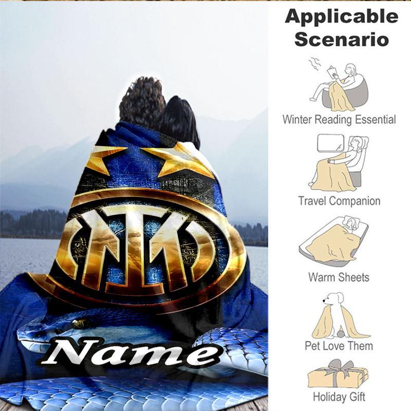 Coperta Personalizzata con Stemma Inter Milan Leggera Ideale per Letto Perfetta per Viaggi, Campeggio, Soggiorni, Divani, Regalo di Natale