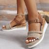 Female Large Size Sandals Summer New Hemp Slope Heel Thick Bottom Fish Mouth Roman Buckle Lightweight Comfortable Shoes