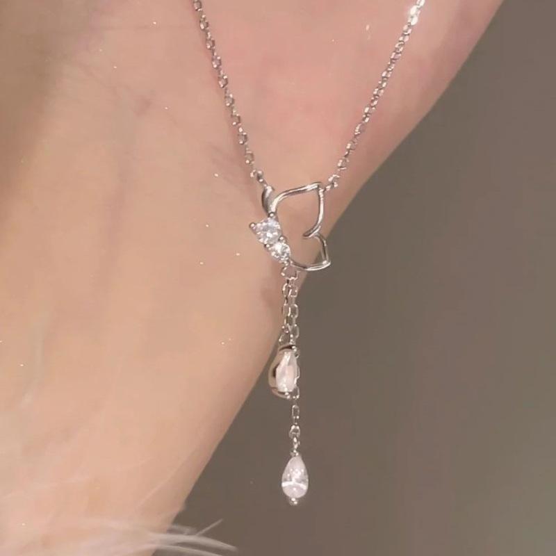 S925 Sterling Silver Butterfly Pendant Necklace for Women , Trendy Tassel Chain Summer 2024 Fashion Jewelry
