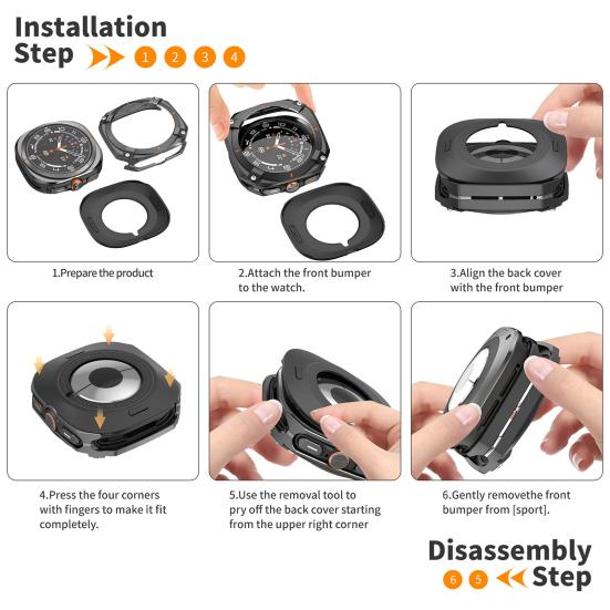 Watch Protective Case for Galaxy Watch Ultra 47mm Shockproof Rugged Zinc Alloy Protector Bezel with Back Cover Square Watch Bumper Cover Shell