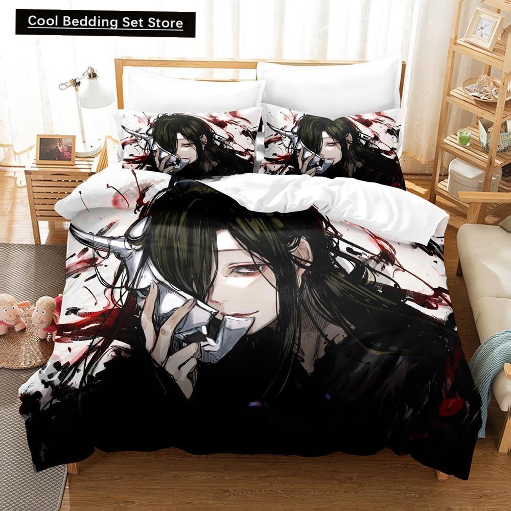 Fashion Anime Hell's Paradise: Jigokuraku Bedding Set Cartoon Three-piece Set Adult Kid Bedroom Duvet Cover Sets Home Textiles