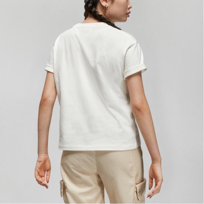 Jordan Solid Logo Round Neck Sports Casual Short Sleeve T-Shirt Women T-Shirts Beige DO5021-133