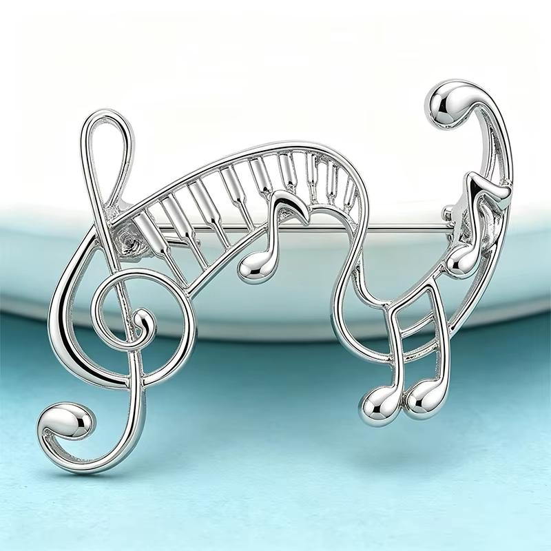 1Pcs Unisex 2-Color Elegant Music Lover Party Office Brooch Pin Metal Musical Note Brooches For Women Gifts
