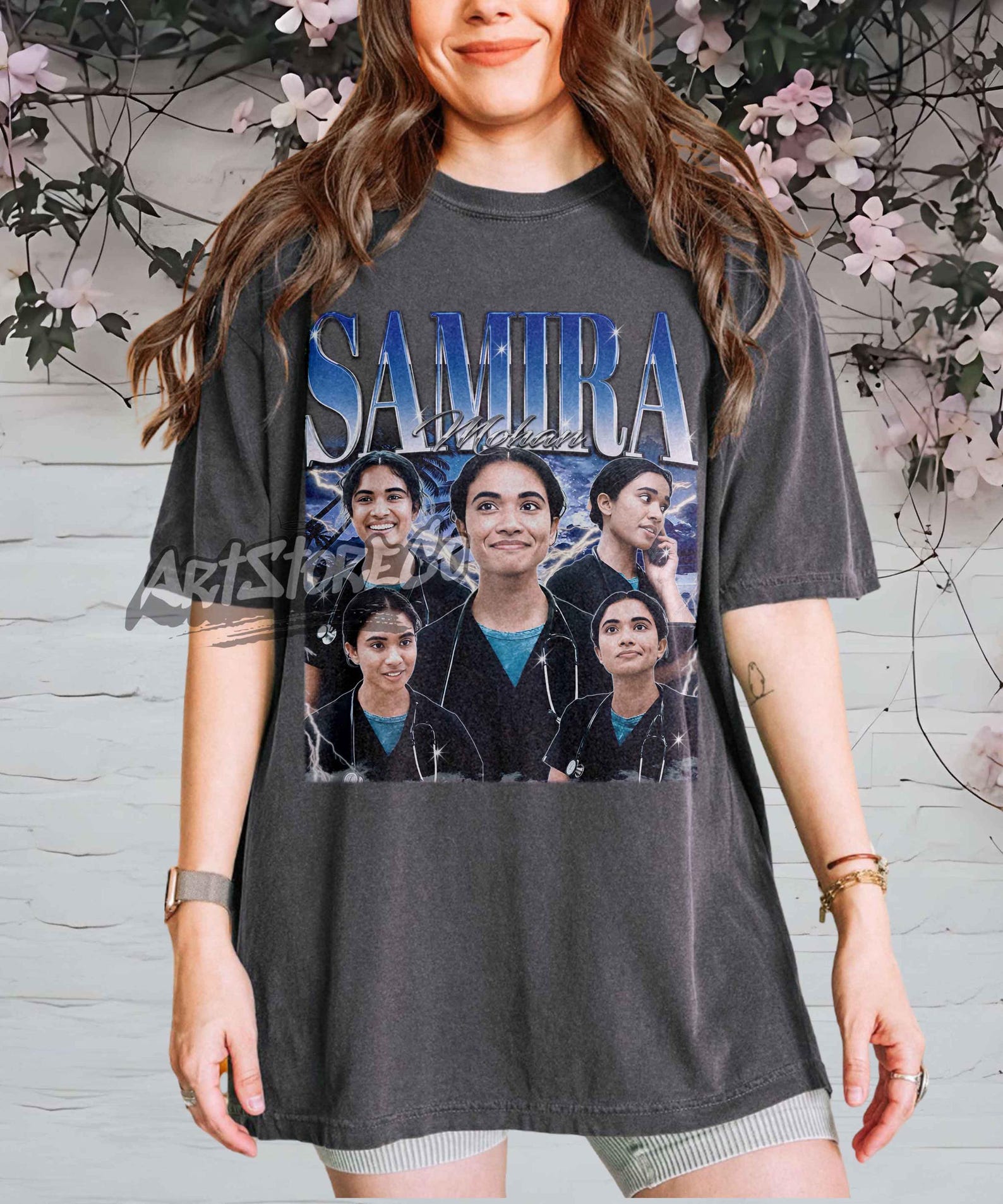 Samira Mohan Retro Portrait T-Shirt, Vintage Inspired Graphic Tee XL