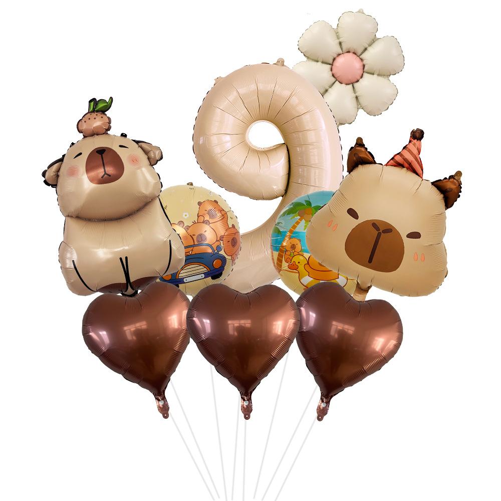 

Matte Capibara Capybara Aluminum Film Balloon Digital Set Cartoon Birthday Balloon Party Holiday Decoration Digital 9 set