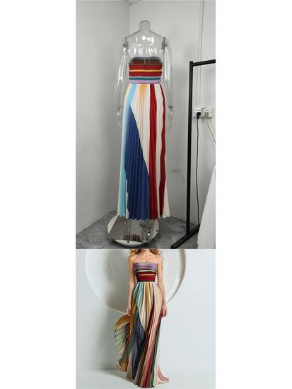 Cross-border Summer Women's Fashion Printed Sleeveless Bandeau High-Waisted Maxi Dress