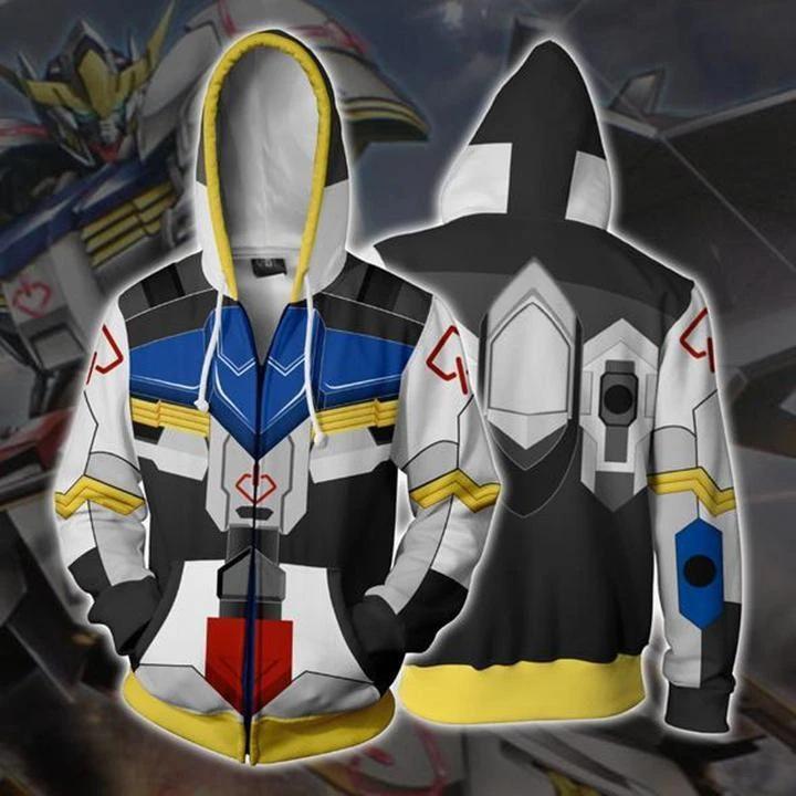 3D Printed Anime Hoodie with Mobile Suit Design - Japanese Anime Zipper Jacket