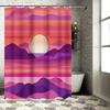 Sunscape Duschvorhang Modernes Streifen-Design mit Sonnenuntergangs-Bergmotiv für Badezimmerdekorationen Lila Rosa Orange Bunt Fledermaus