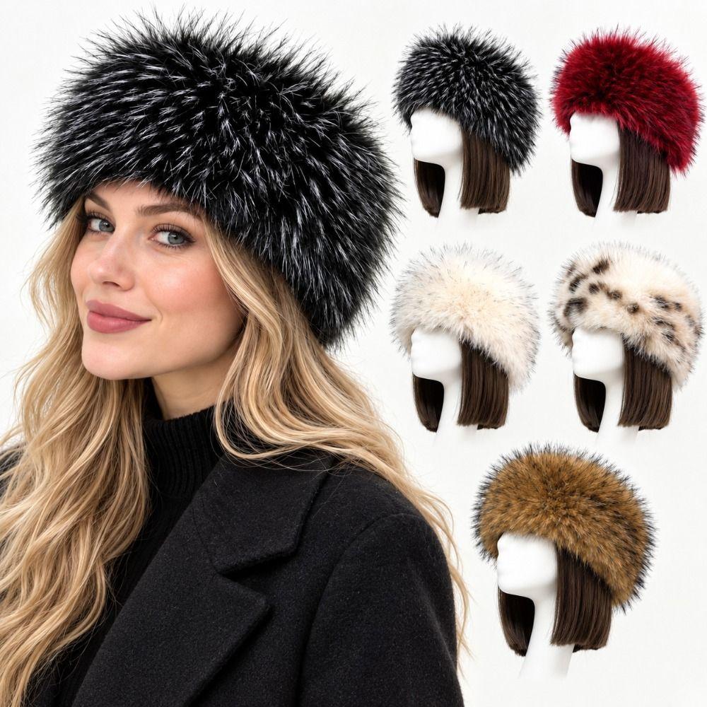 Imitation Fox Fur Keepwarm Headband Thick Fake Fur Hat Soft Fur Headband Hat Women