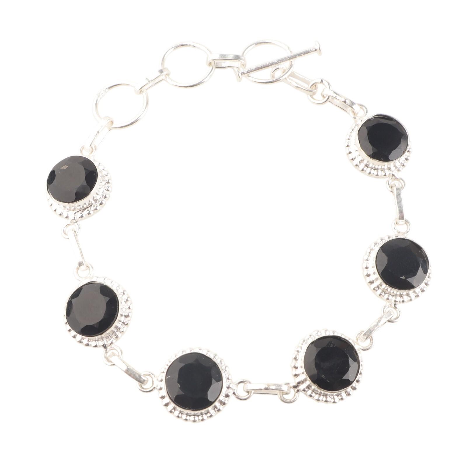 

Браслет из черного оникса из серебра 925 пробы ручной работы, ювелирное украшение, подарок для мамы RB-9-20