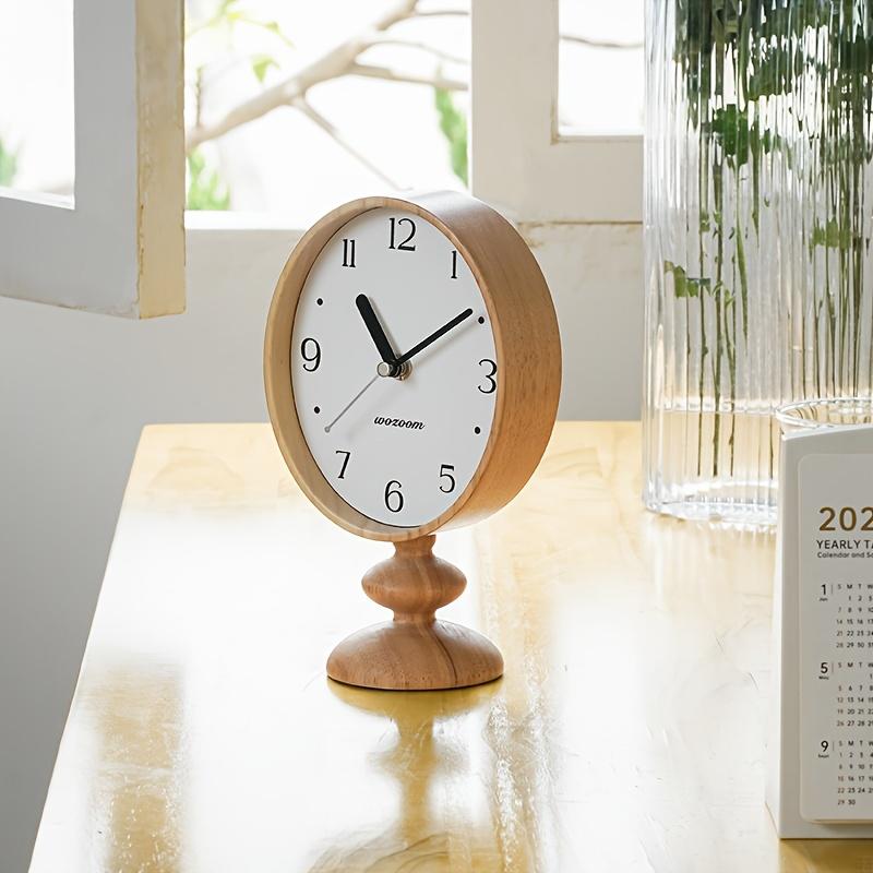 Classic Round Dial Wall Clock with Wooden Base Silent, Accurate Timekeeping, Perfect for Living Room Coffee Table or Bedroom Nightstand,