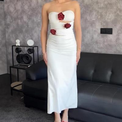 European and American Sexy Strapless 3D Floral Waist Dress