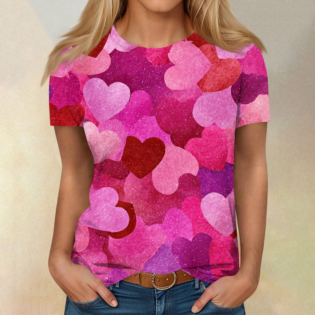 Women's Casual Fashion Valentine's Day Printed Short-Sleeve Top/T-Shirt