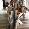 Women Plus Size V Neck Short Sleeve Printed Dark Blue Straight Maxi Dress