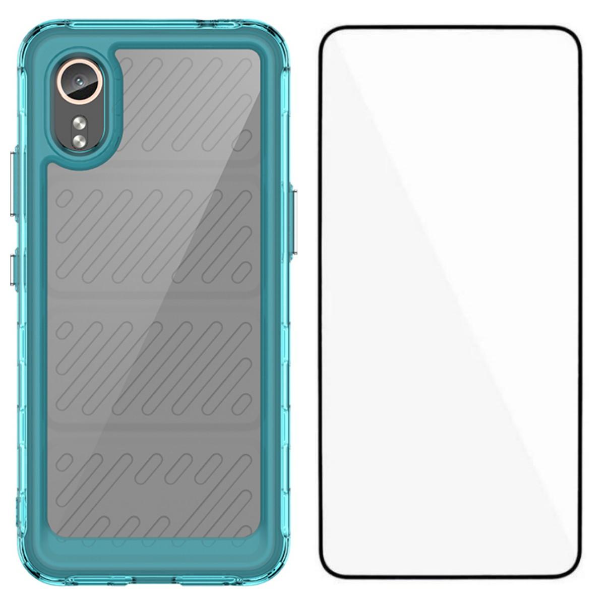 

For Samsung Galaxy Xcover7 Phone Case WANLONFENG XC Series TPU Acrylic Cover with Tempered Glass (Big Lens Hole) Transparent Blue