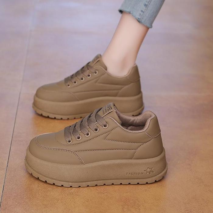 Sneakers casual con plateau spesso per donna, comode scarpe da passeggio con lacci in pelle PU, scarpe da tennis antiscivolo, scarpe da corsa traspiranti da donna