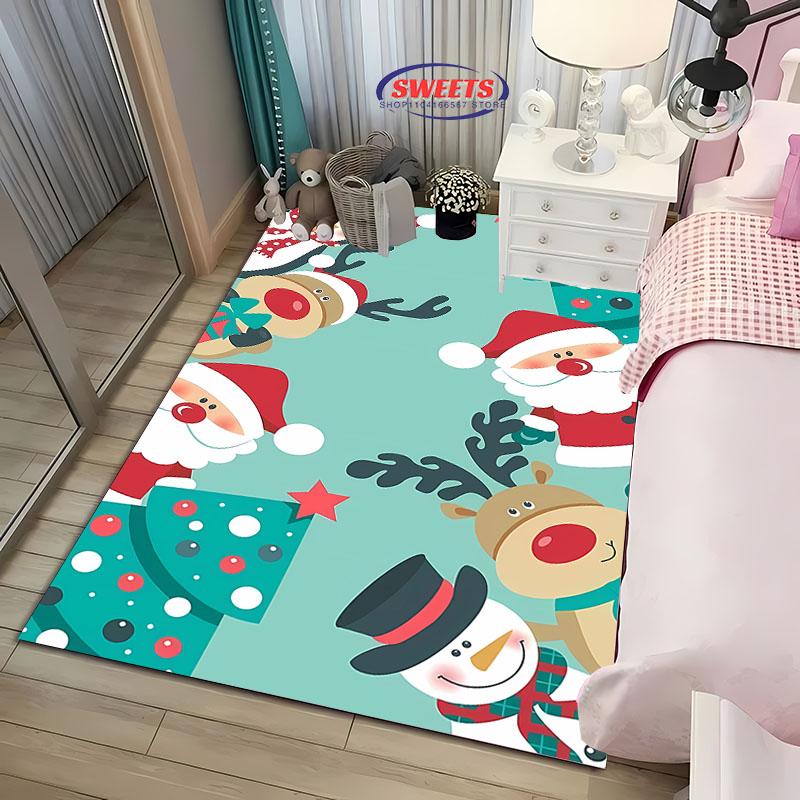 Weihnachten und Lustiger Weihnachtsmann Cartoon Teppich, Wohnzimmer Schlafzimmer Zuhause Fußmatte Teppich Küche Kinderzimmer Matte Weihnachtsgeschenke