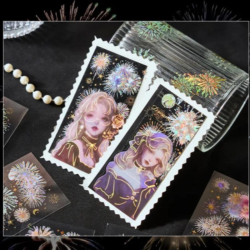 3Sheets Long Fireworks Flat PET Stickers Adhesive Diy Stick Labels Decorative Diary Album Scrapbooking Material