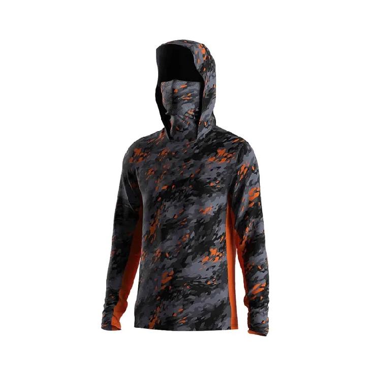 Men Camo Fishing Hoodie UPF50+ Sun Protection Long Sleeve Shirt With Face Mask Quick Dry Outdoor Hunting Fishing Shirts