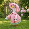 1 Set Porch Goose Outfit Waterproof Goose Raincoat Hat And Umbrella Summer Goose Floral Costume Fits 23 Inch Lawn Goose Statue Outdoor Decor Garden