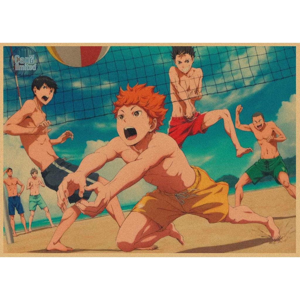 Haikyuu!! Retro Kraft Poster: Hinata Shoyo & Kageyama Tobio Decorative Wall Art