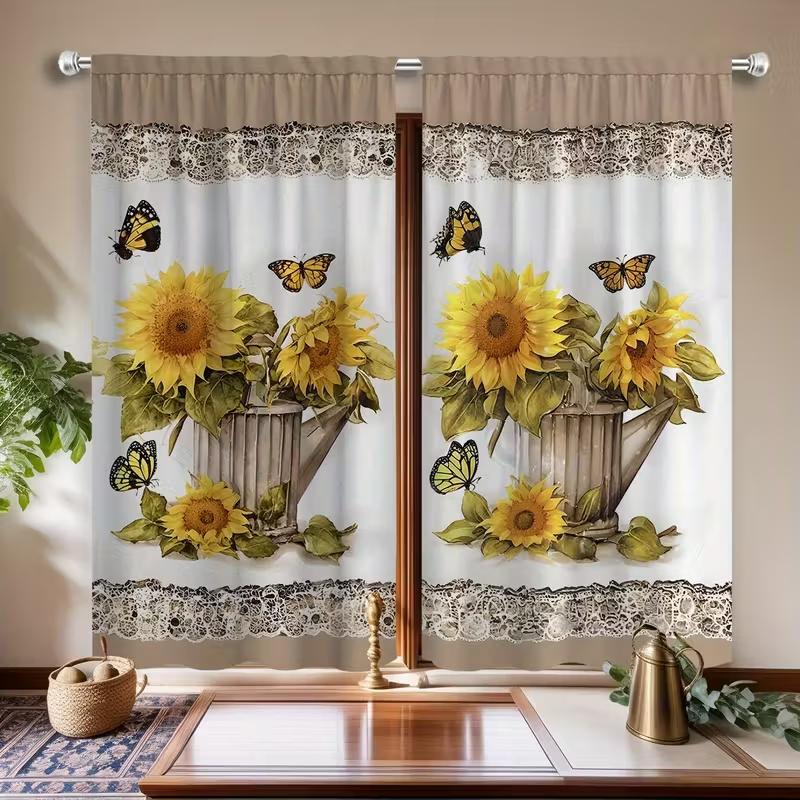 2 Pcs Sunflower basket print curtains,suitable for bedroom,living room kitchen decoration,home decoration,window decoration