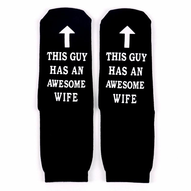 1 Pair Men Mid Length Tube Socks Fashionable Letter Design Interesting Small Leg Anti Slip Socks Suitable as Valentine Day Gift