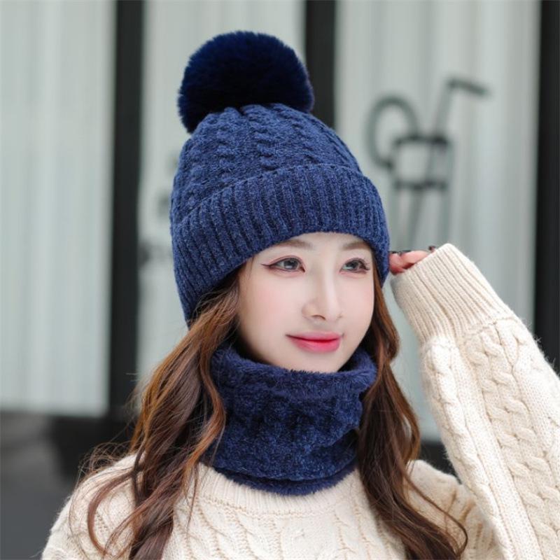 Hat Women's Winter Warm Shelter Knitted Hat Set Fleece Thickened Ear Protectors Fashion Scarf Pullover Hat
