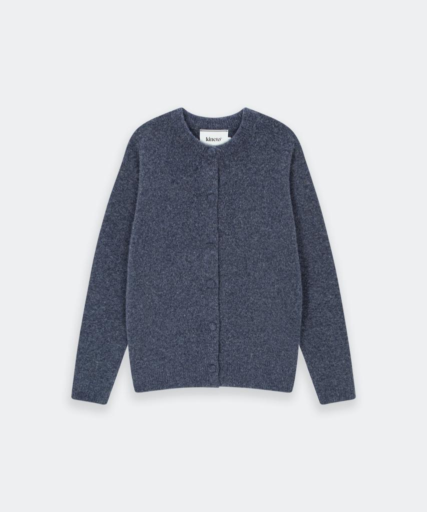 Kineto Brushed Wool Round Neck Cardigan_Ash Blue