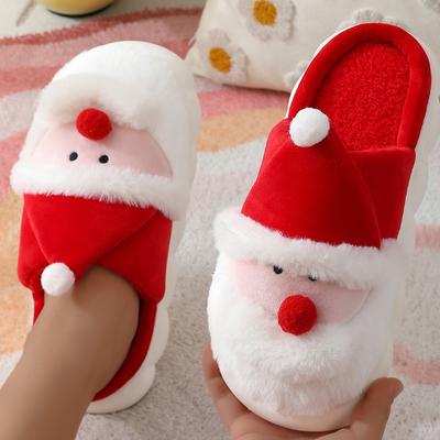 Fashion Cute Cartoon Christmas Snow Man Cotton Slippers For Women Men Winter Warm Shoes Soft Plush Couples Indoor Fluffy Slipper