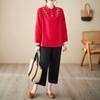 WoMan's Spring and Summer Cotton  Linen Tops Loose Retro Bottoming Shirt  Embroidered Flower Stand-up Collar Half-open Long-sleeved Shirt