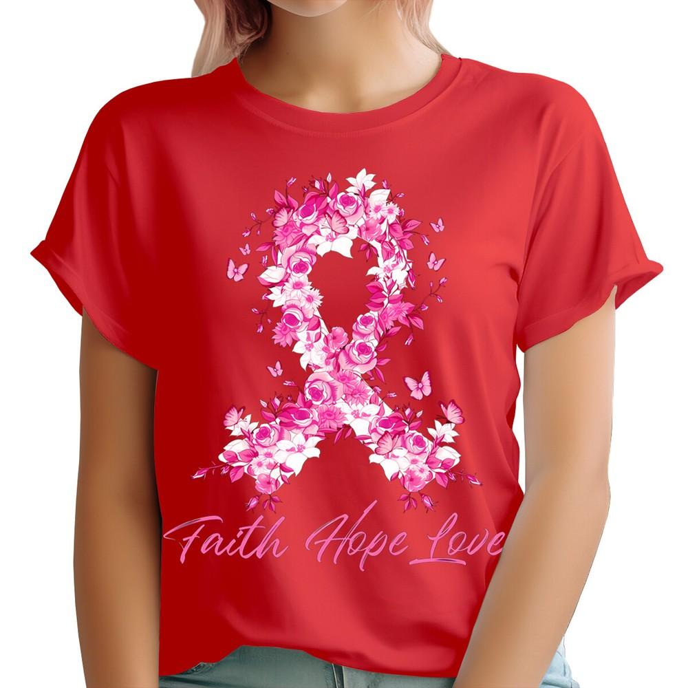 Pink Ribbon Breast Cancer Awareness TShirt Faith Hope Love For Unisex T2382 S