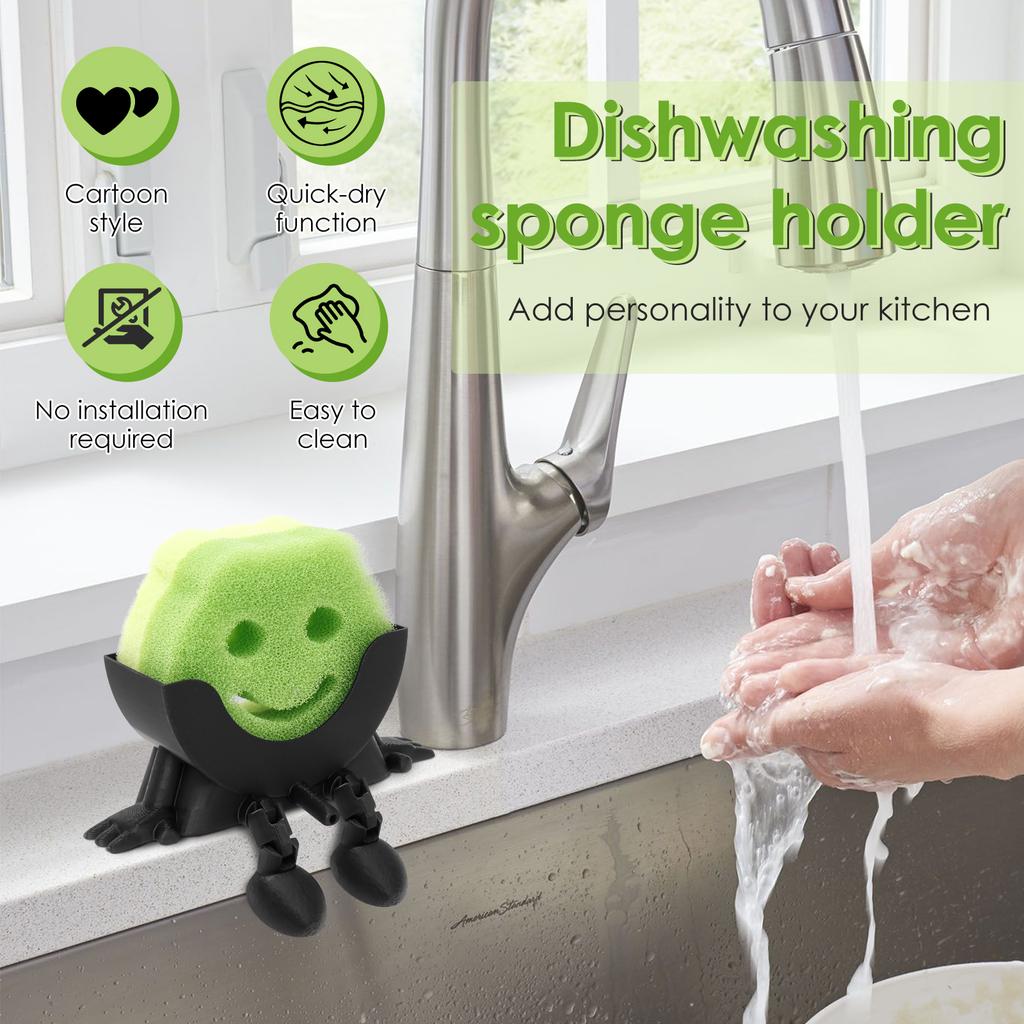 Sponge Holder Plastic Funny Countertop Drip Rack with Sponge Easy Cleaning 3D Printed Sponge Drainage Holder Kitchen Accessories