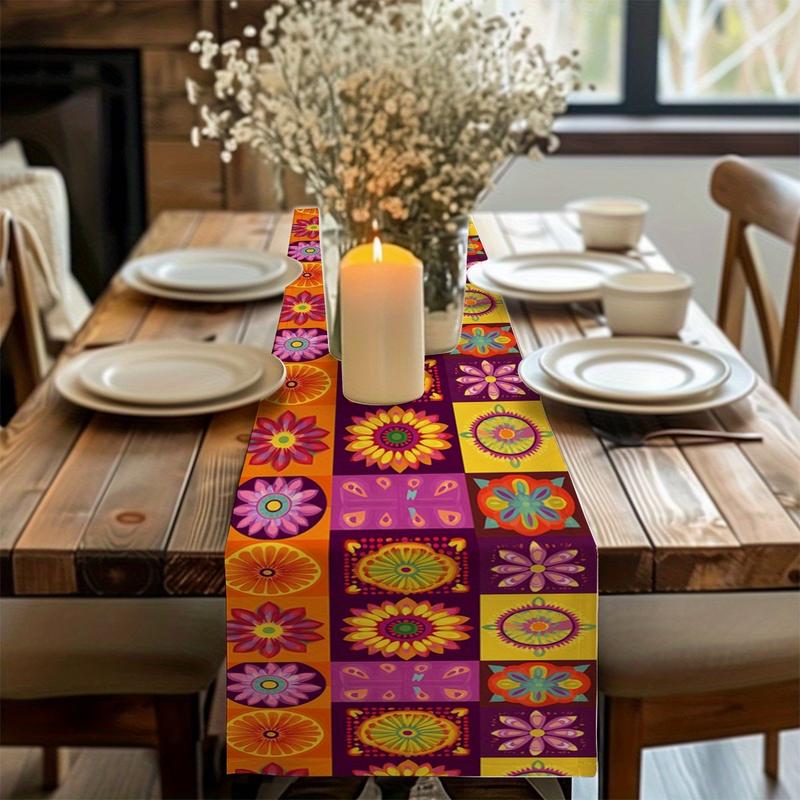 Bohemian Bloemenpatroon Tafel Runner, Kleurrijke Etnische Stijl Tafel Decoratie voor Eetkamer & Salontafel 40x140cm brown