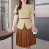 Womens Casual Round Neck Pleated Hem Patchwork Commute Short Sleeve Dress