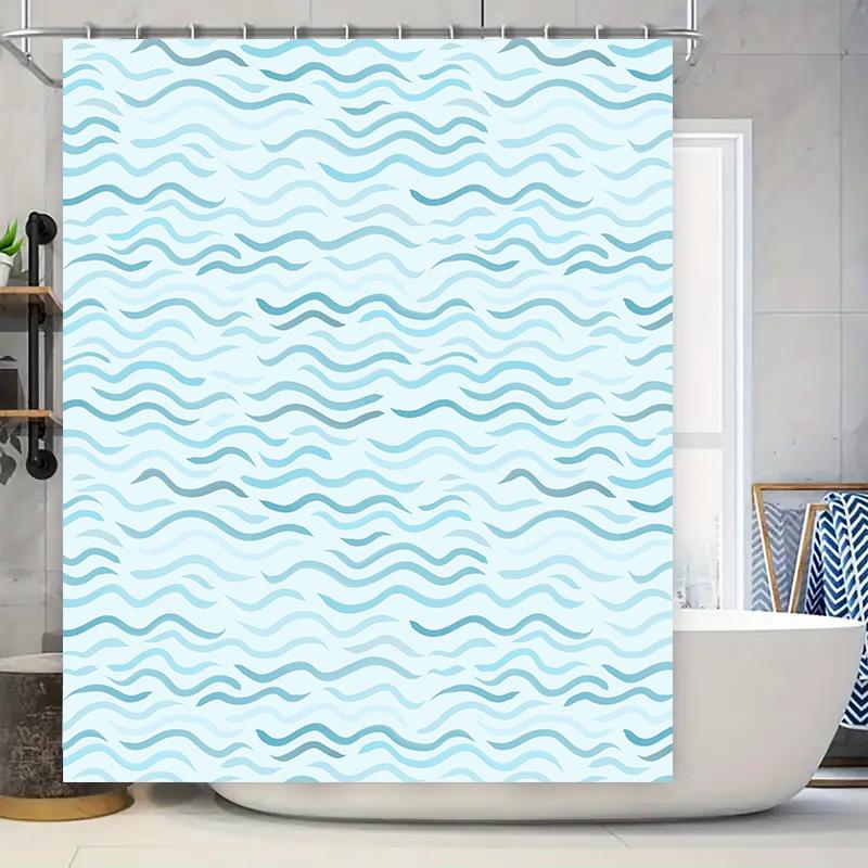 

Wave Pattern Shower Curtain Modern Blue And White Design For Bathroom Decoration Easy To Install And Washable Perfect Gift Idea W60H190(CM)-1 Pcs