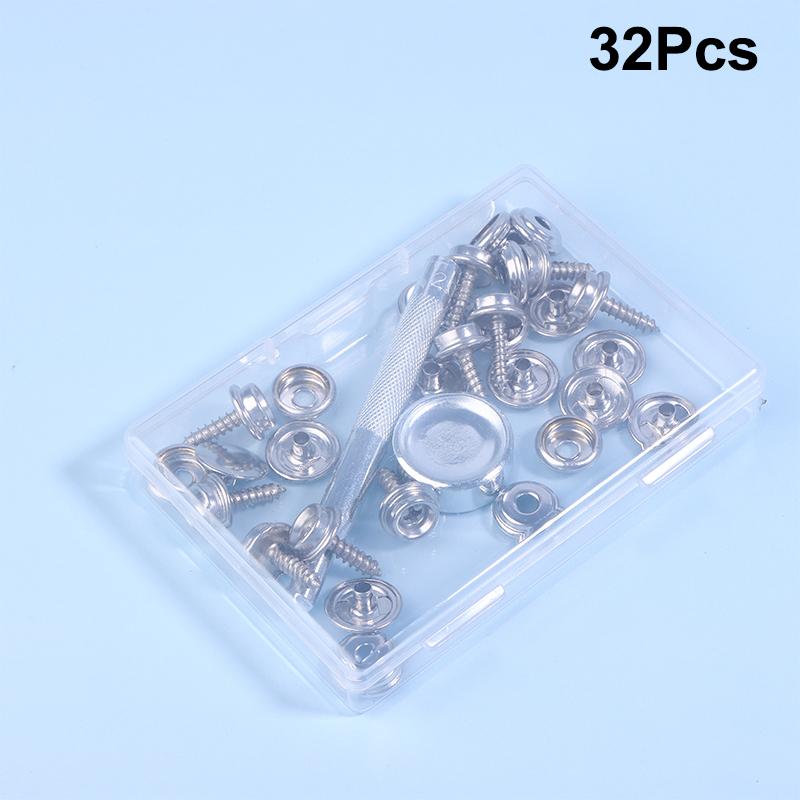 30/32Pcs Silver Snap Fastener Stainless Canvas Screw Kit Tent Boat Marine Car Canopy Accessories