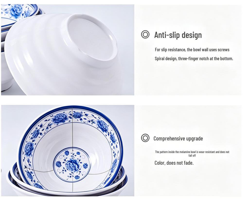 Blue and White Melamine Porcelain Bowl - Retro Restaurant Style for Noodles, Soup, or Ramen