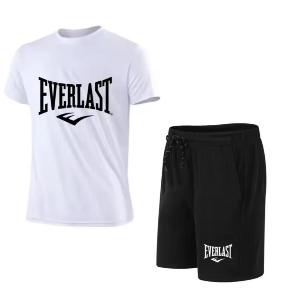 Camiseta masculina + shorts Conjunto de duas peças Casual Respirável Manga Curta Esportes Corrida Fitness Roupas com Estampa de Marca