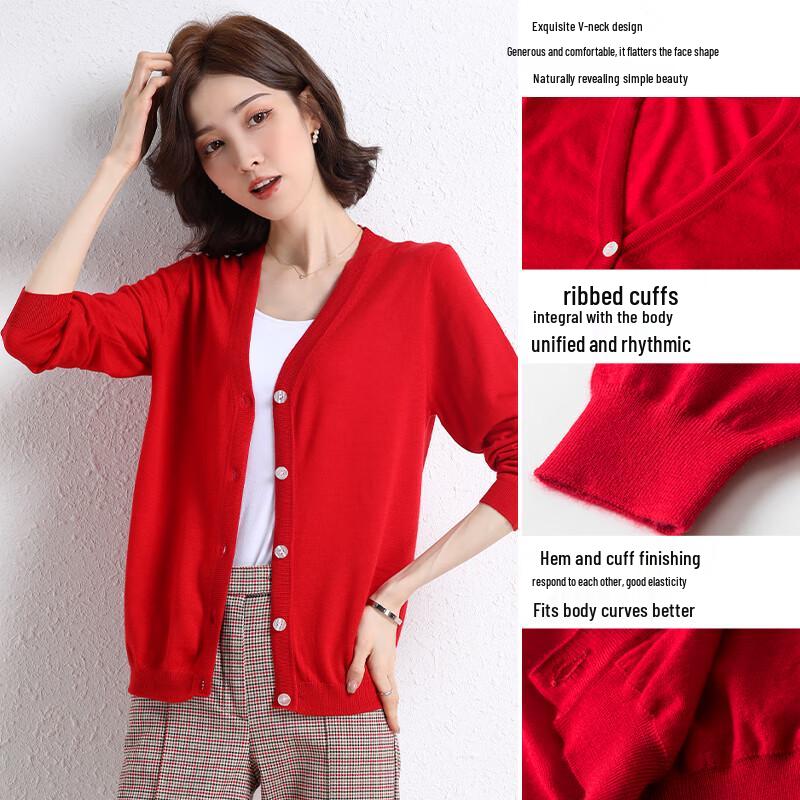Hengyuanxiang Women's Fine Spun V-Neck Wool Cardigan