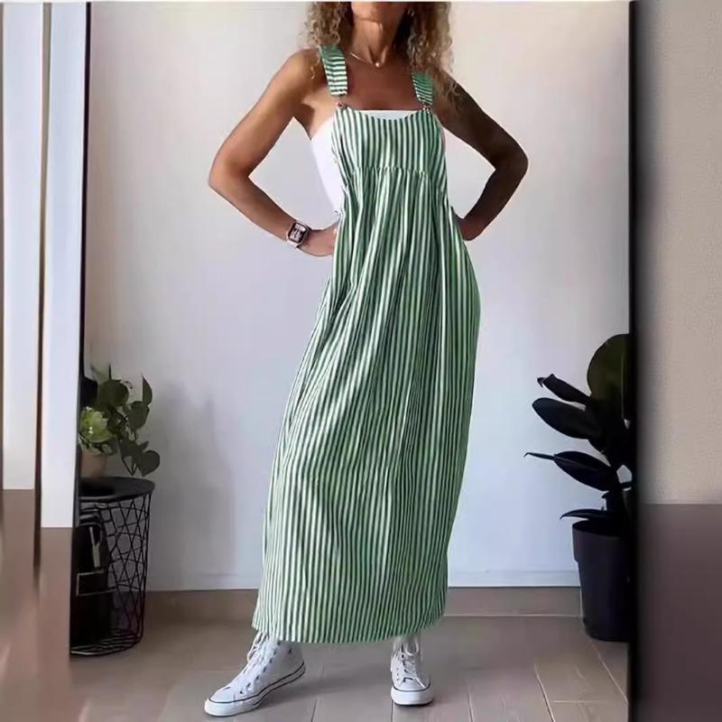 Damen Sommermode Gestreiftes Hosenträgerkleid