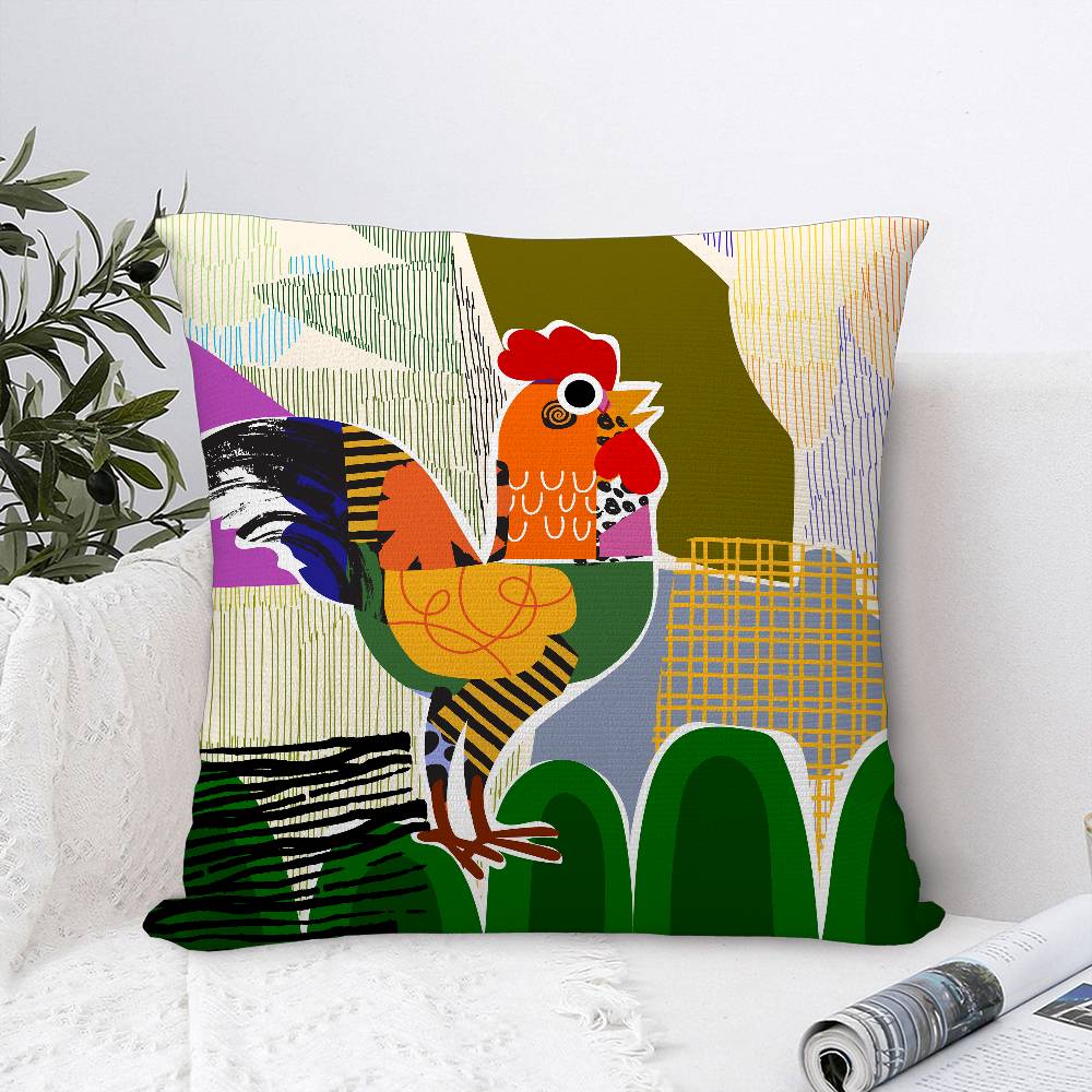 Rooster Doodle Art Pillow Case Sofa Decorative Home Double-sided Print Plush Square Throw Pillow Covers Cushion Decor Cover