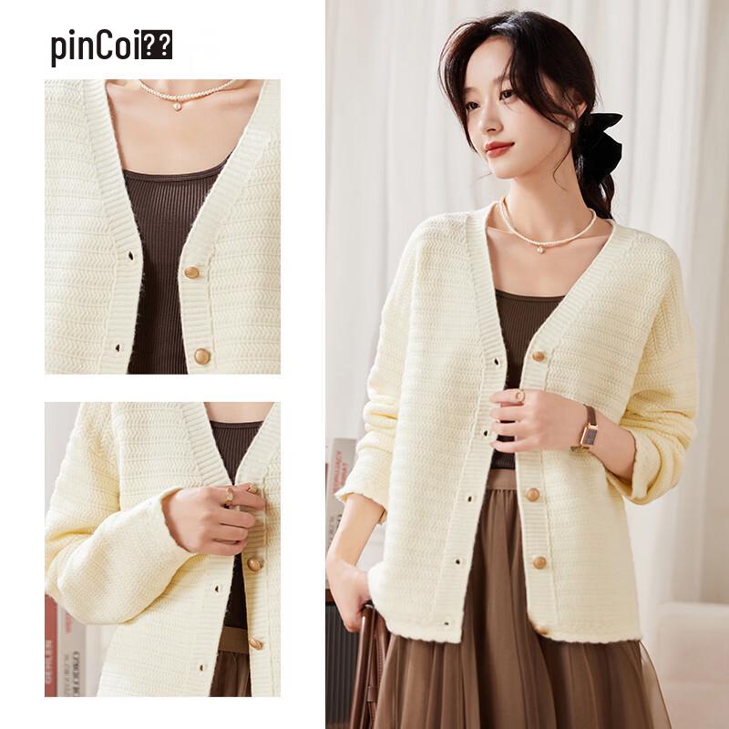Pincai Women's V-Neck Solid Knit Cardigan