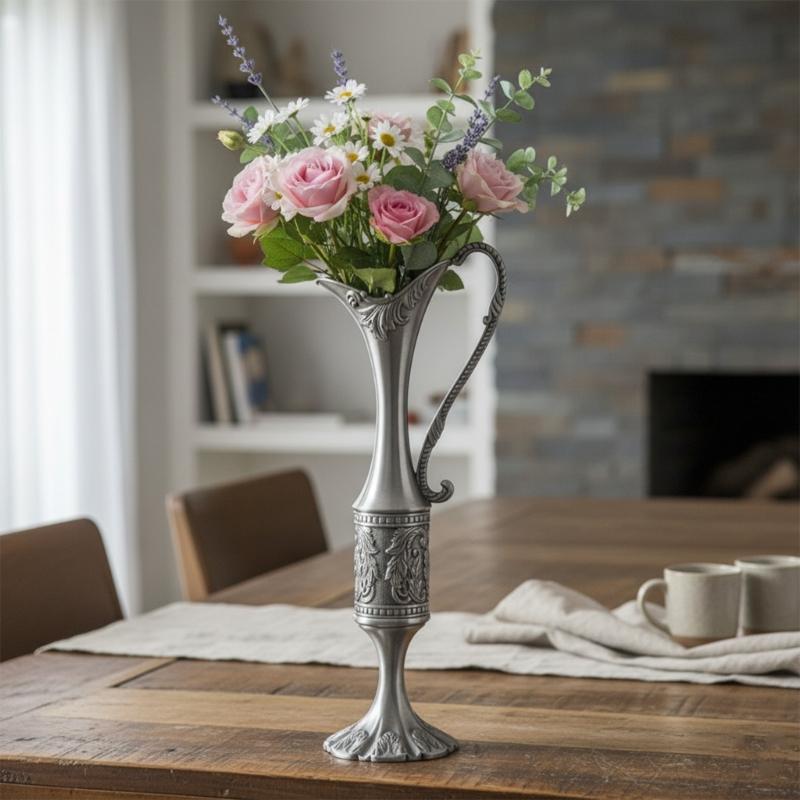 European Engraved Slim Neck Metal Vases Flower Arrangements Container Bud Vases For Home Table Centerpieces Decors