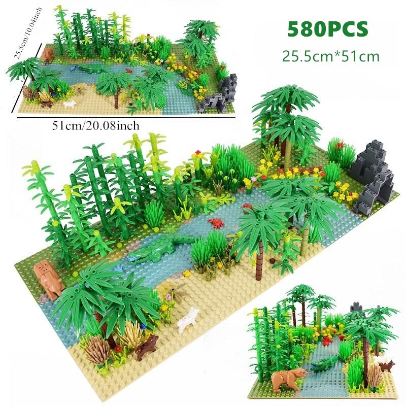 

580Pcs Jungle Scene Building Blocks Set, Tropical Rainforest Diy Kit With Baseplate, Compatible Bricks For Kids