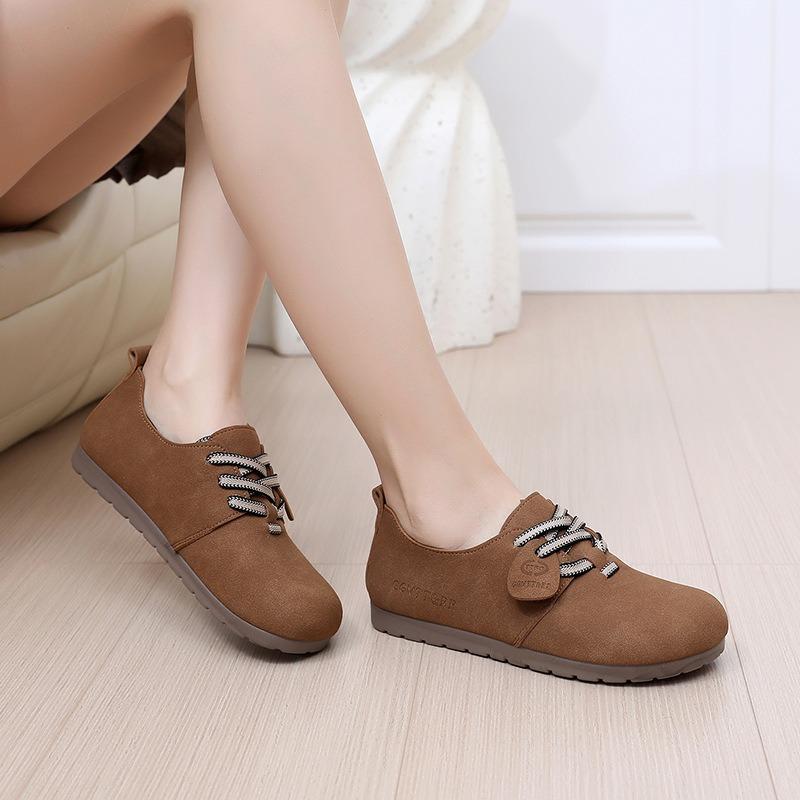 Shoes women's spring new retro round head casual single shoes women's non-slip, wear-resistant, comfortable and lightweight lazy shoes
