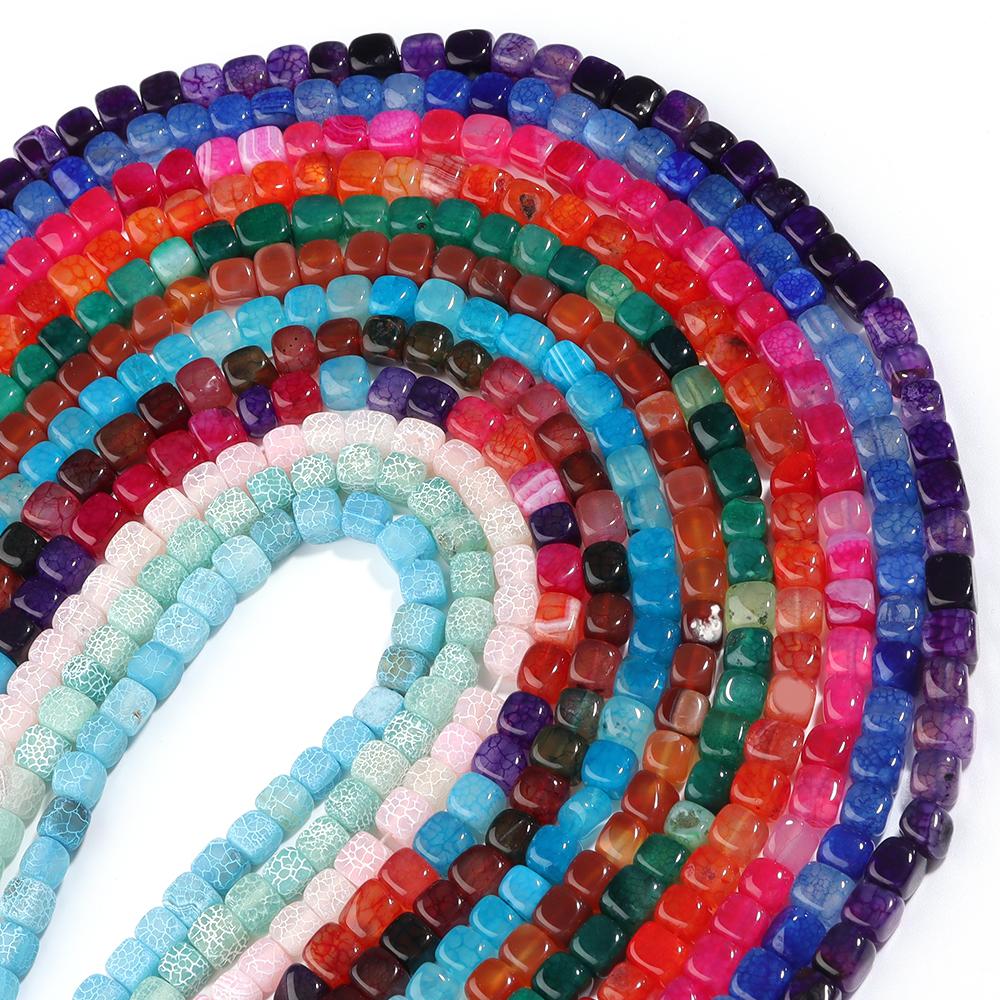 Natural Stone Square Beads 8mm Striped Agate Tube Stone Loose Spacer Beads For Jewelry Making Accessories DIY Bracelet Keychain