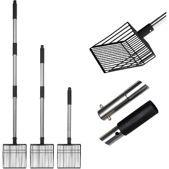 PUPTECK Быстрая совок для кошачьего наполнителя - Длинная ручка Совок для куриного помета с глубокой лопатой, Прочный и антипригарный Металлический сито для кошачьего наполнителя, Курица